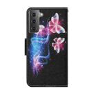 For Samsung Galaxy S22+ 5G Coloured Drawing Pattern Leather Phone Case(Three Fluorescent Butterflies) - 3