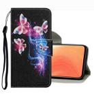 For Xiaomi Mi 10T / 10T Pro Coloured Drawing Pattern Leather Phone Case(Three Fluorescent Butterflies) - 1