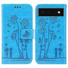 For Google Pixel 6 Embossing Rose Couple Leather Phone Case(Blue) - 1