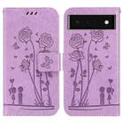 For Google Pixel 6 Embossing Rose Couple Leather Phone Case(Purple) - 1