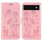 For Google Pixel 6 Embossing Rose Couple Leather Phone Case(Pink) - 1