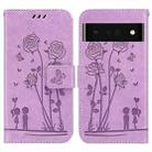 For Google Pixel 6 Pro Embossing Rose Couple Leather Phone Case(Purple) - 1