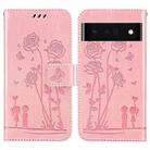 For Google Pixel 6 Pro Embossing Rose Couple Leather Phone Case(Pink) - 1