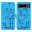 For Google Pixel 7 5G Embossing Rose Couple Leather Phone Case(Blue) - 1