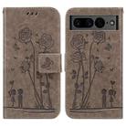 For Google Pixel 7 5G Embossing Rose Couple Leather Phone Case(Grey) - 1