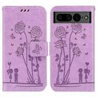 For Google Pixel 7 5G Embossing Rose Couple Leather Phone Case(Purple) - 1