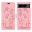 For Google Pixel 7 5G Embossing Rose Couple Leather Phone Case(Pink) - 1