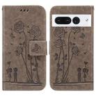 For Google Pixel 7 Pro 5G Embossing Rose Couple Leather Phone Case(Grey) - 1