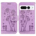 For Google Pixel 7 Pro 5G Embossing Rose Couple Leather Phone Case(Purple) - 1