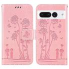 For Google Pixel 7 Pro 5G Embossing Rose Couple Leather Phone Case(Pink) - 1