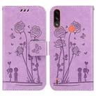 For Motorola Moto E7i Power Embossing Rose Couple Leather Phone Case(Purple) - 1