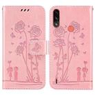 For Motorola Moto E7i Power Embossing Rose Couple Leather Phone Case(Pink) - 1