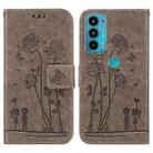 For Motorola Moto E20 / E30 / E40 Embossing Rose Couple Leather Phone Case(Grey) - 1