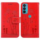 For Motorola Moto E20 / E30 / E40 Embossing Rose Couple Leather Phone Case(Red) - 1