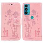 For Motorola Moto E20 / E30 / E40 Embossing Rose Couple Leather Phone Case(Pink) - 1