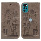 For Motorola Moto G22 Embossing Rose Couple Leather Phone Case(Grey) - 1