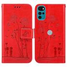 For Motorola Moto G22 Embossing Rose Couple Leather Phone Case(Red) - 1