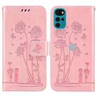 For Motorola Moto G22 Embossing Rose Couple Leather Phone Case(Pink) - 1