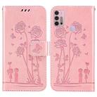 For Motorola Moto G30 / G10 / G20 Embossing Rose Couple Leather Phone Case(Pink) - 1