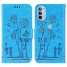 For Motorola Moto G31 / G41 Embossing Rose Couple Leather Phone Case(Blue) - 1