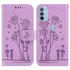 For Motorola Moto G31 / G41 Embossing Rose Couple Leather Phone Case(Purple) - 1