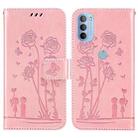 For Motorola Moto G31 / G41 Embossing Rose Couple Leather Phone Case(Pink) - 1