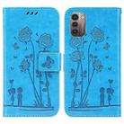 For Nokia G21 / G11 Embossing Rose Couple Leather Phone Case(Blue) - 1