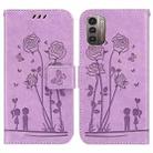 For Nokia G21 / G11 Embossing Rose Couple Leather Phone Case(Purple) - 1