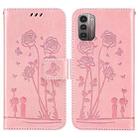For Nokia G21 / G11 Embossing Rose Couple Leather Phone Case(Pink) - 1