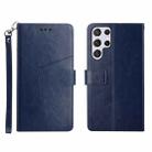 For Samsung Galaxy S22 Ultra Y Stitching Horizontal Flip Leather Phone Case(Blue) - 1