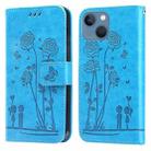 Embossing Rose Couple Leather Phone Case For iPhone 13 mini(Blue) - 1