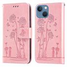 Embossing Rose Couple Leather Phone Case For iPhone 13 mini(Pink) - 1