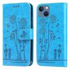 Embossing Rose Couple Leather Phone Case For iPhone 13(Blue) - 1