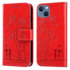 Embossing Rose Couple Leather Phone Case For iPhone 13(Red) - 1