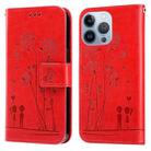 Embossing Rose Couple Leather Phone Case For iPhone 13 Pro(Red) - 1