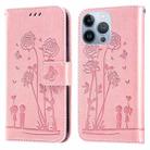 Embossing Rose Couple Leather Phone Case For iPhone 13 Pro(Pink) - 1