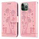 Embossing Rose Couple Leather Phone Case For iPhone 13 Pro Max(Pink) - 1