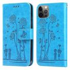 Embossing Rose Couple Leather Phone Case For iPhone 12 / 12 Pro(Blue) - 1