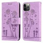 Embossing Rose Couple Leather Phone Case For iPhone 12 / 12 Pro(Purple) - 1