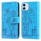 For iPhone 11 Embossing Rose Couple Leather Phone Case (Blue) - 1