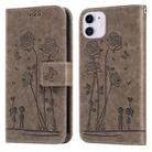 For iPhone 11 Embossing Rose Couple Leather Phone Case (Grey) - 1