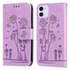 For iPhone 11 Embossing Rose Couple Leather Phone Case (Purple) - 1