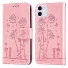 For iPhone 11 Embossing Rose Couple Leather Phone Case (Pink) - 1