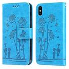 Embossing Rose Couple Leather Phone Case For iPhone X / XS(Blue) - 1
