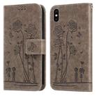 Embossing Rose Couple Leather Phone Case For iPhone X / XS(Grey) - 1