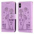 Embossing Rose Couple Leather Phone Case For iPhone X / XS(Purple) - 1