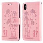 Embossing Rose Couple Leather Phone Case For iPhone X / XS(Pink) - 1