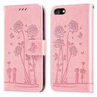 For iPhone SE 2022 / SE 2020 / 8 / 7 Embossing Rose Couple Leather Phone Case(Pink) - 1