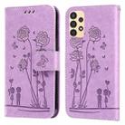 For Samsung Galaxy A13 4G Embossing Rose Couple Leather Phone Case(Purple) - 1