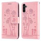 For Samsung Galaxy A13 5G Embossing Rose Couple Leather Phone Case(Pink) - 1